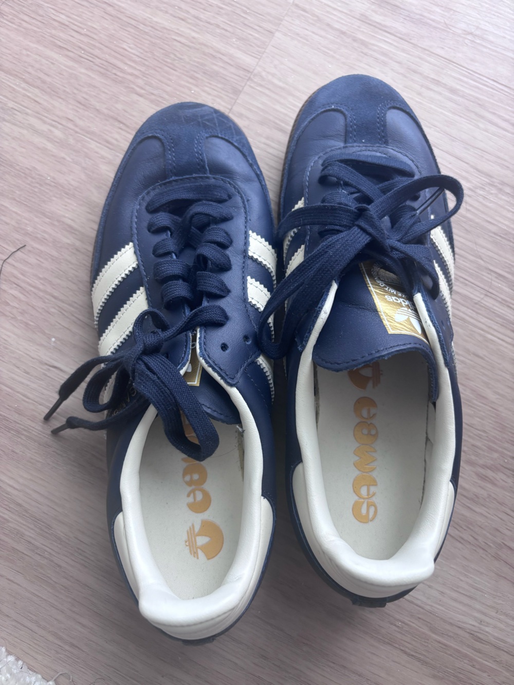 adidas Samba Men's Sneakers in Navy and Cream with Brown Gum Sole - Picture 4 of 6